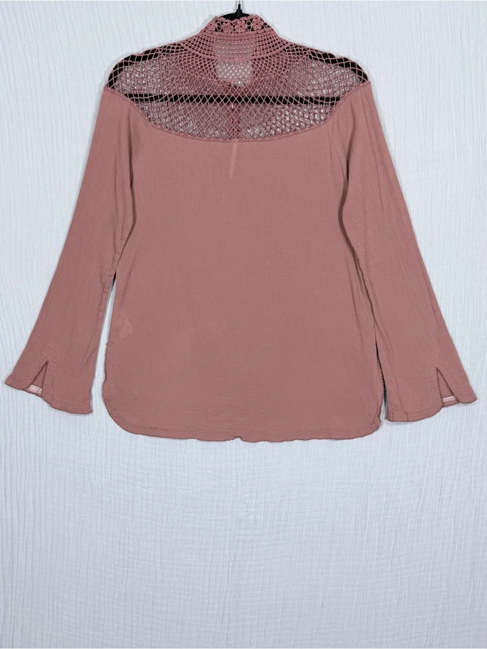 Free People Mauve Crochet Yoke Tassel Top | Boho Bell Sleeve Blouse